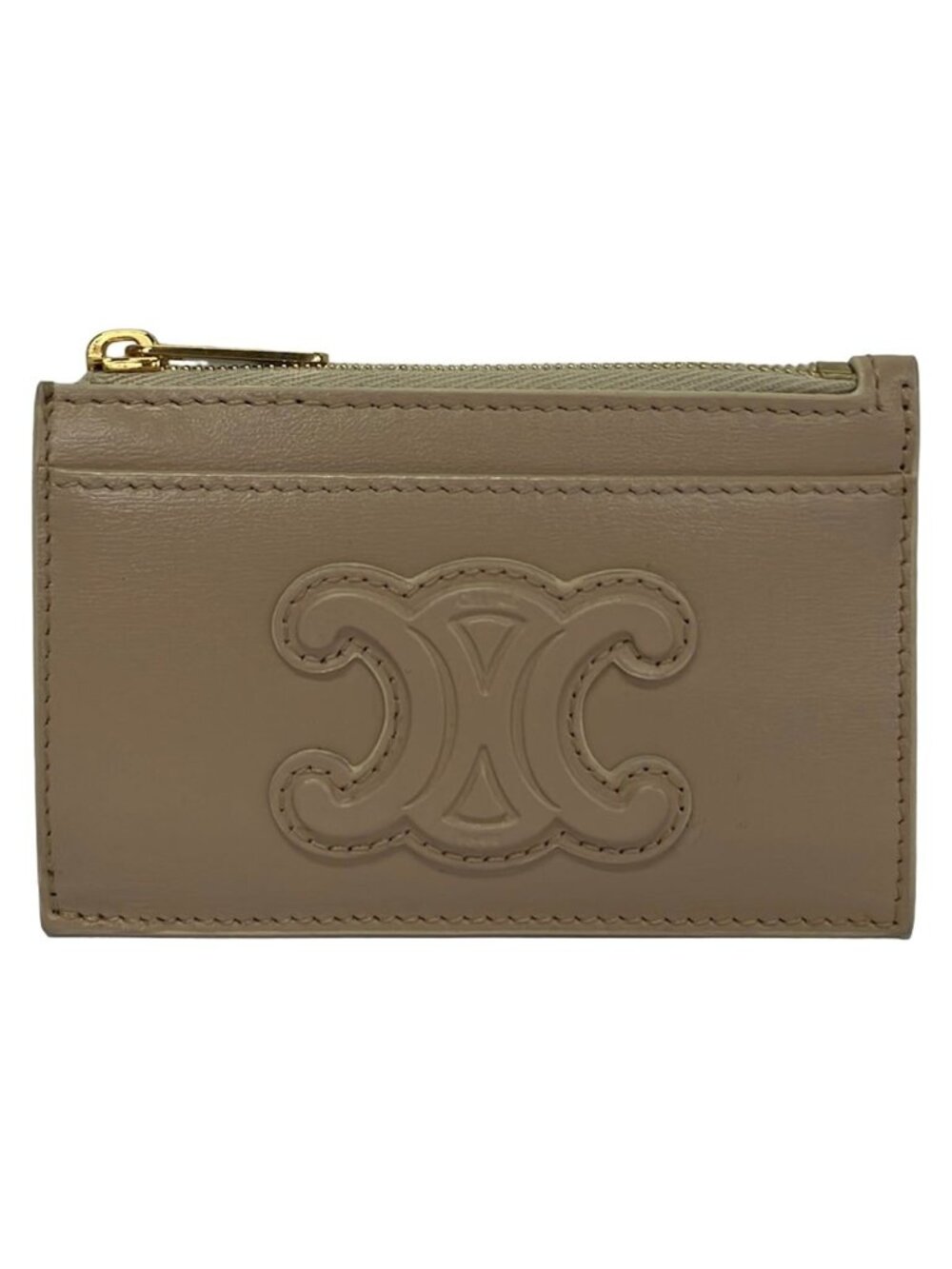 Celine Card Case Zip Cuir Triomphe Beige